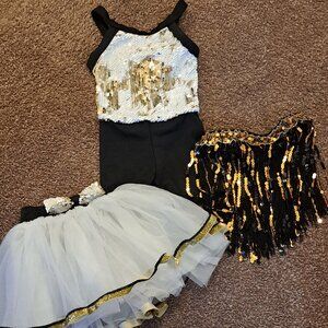 White Black and Gold Sequin Dance Costume - Girls Small